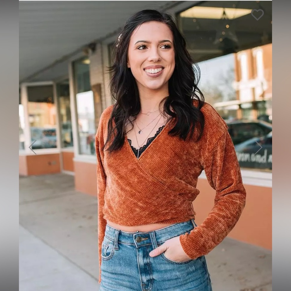 Chenille Wrap Tie Top - Rust Orange Color